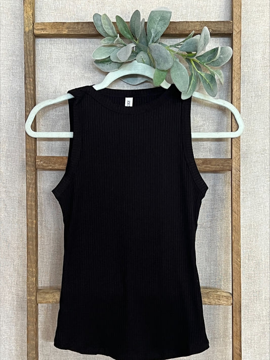 SOFT RIBBED TIGHT CREW NECK TANK TOP