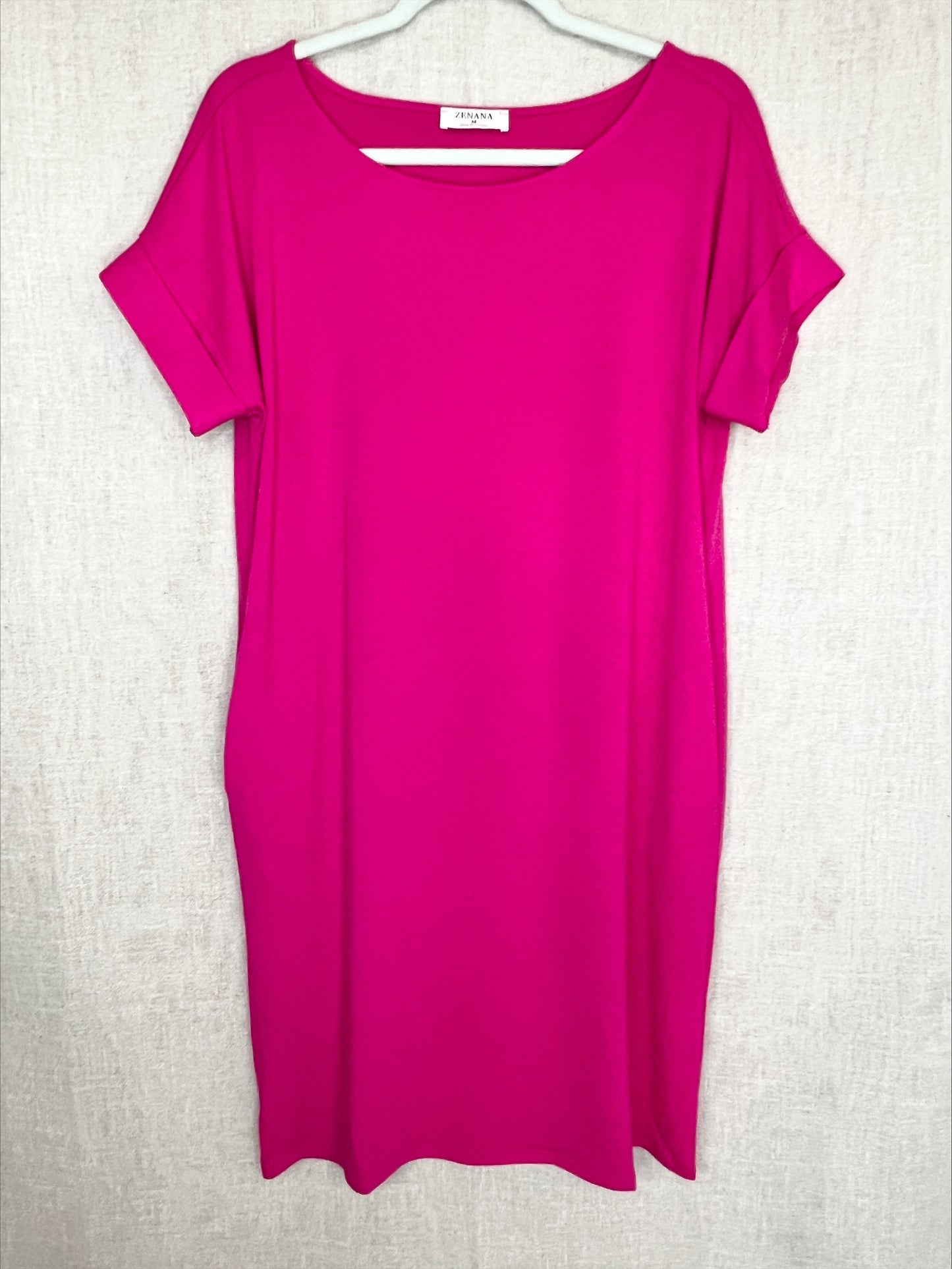 ROLLED SHORT SLEEVE ROUND NECK DRESS