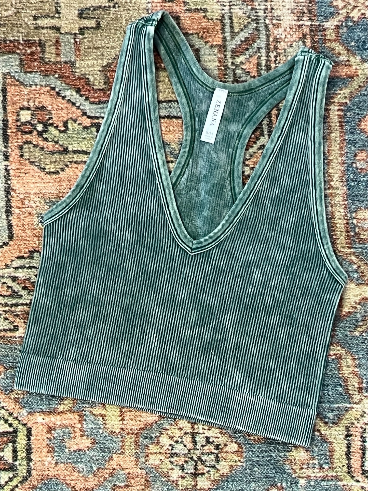 WASHED RIBBED CROPPED RACERBACK TANK TOP